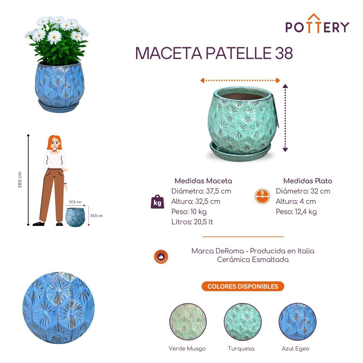 Maceta Patelle 38 Azul Egeo con plato-2
