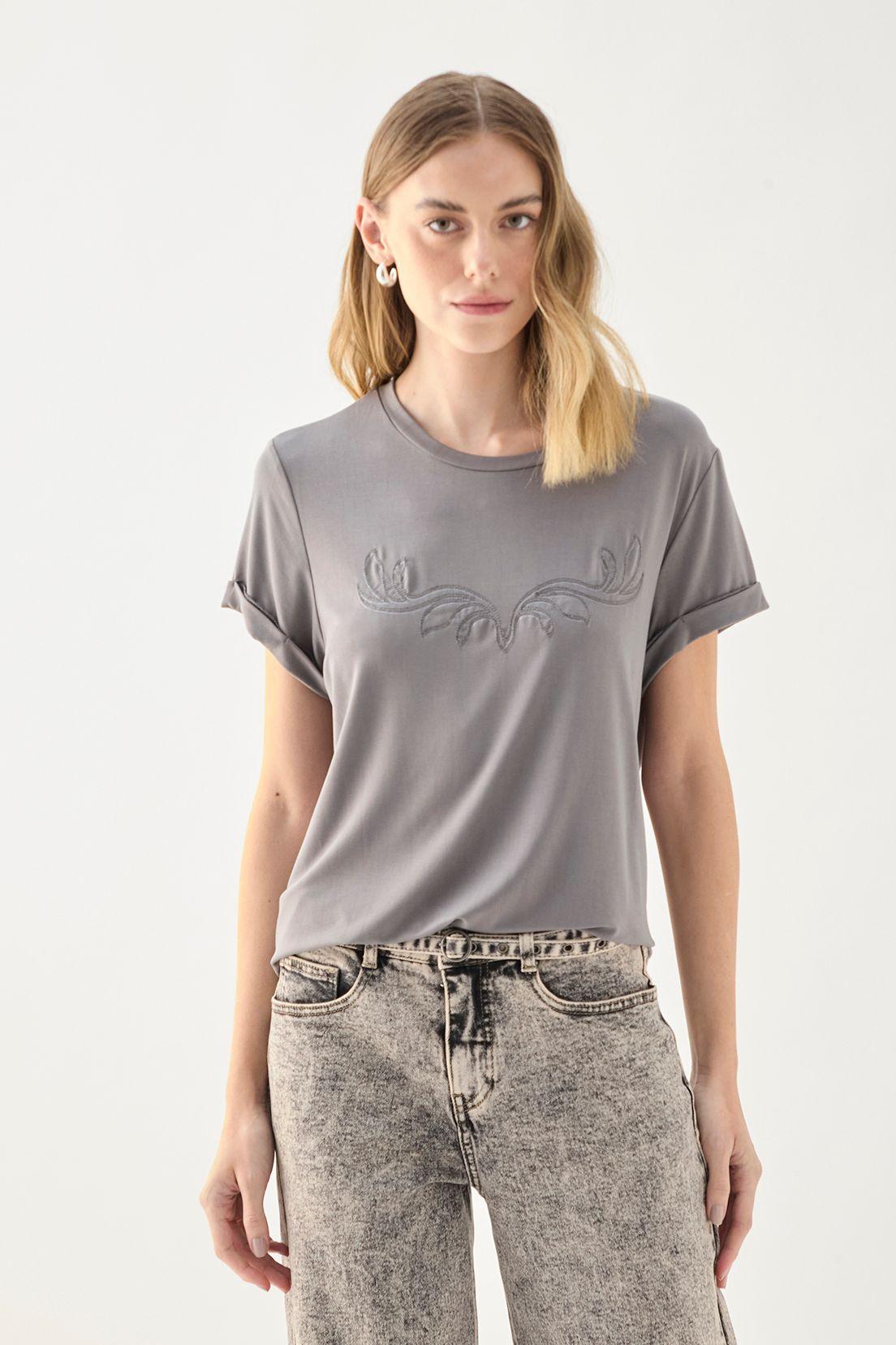 Polera Lisa Bordada Gris 13407125001163-1