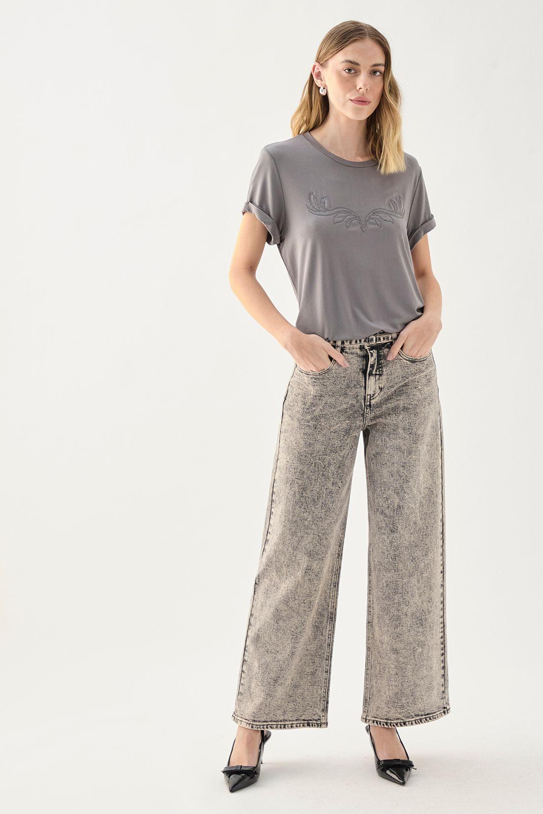 Polera Lisa Bordada Gris 13407125001163-3