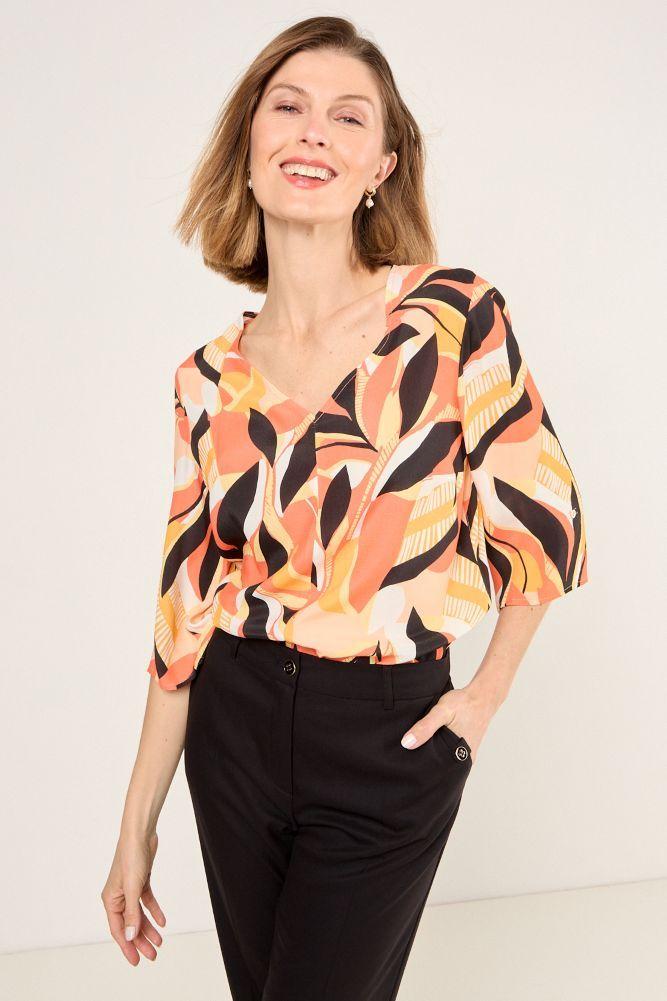 Blusa De Viscosa Estampada Naranjo Ma Griffe 14102225057114-0