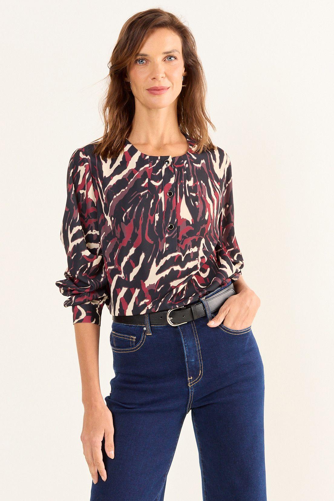 Blusa Cuello Redondo Estampada Negro Ma Griffe 14102126056102-1