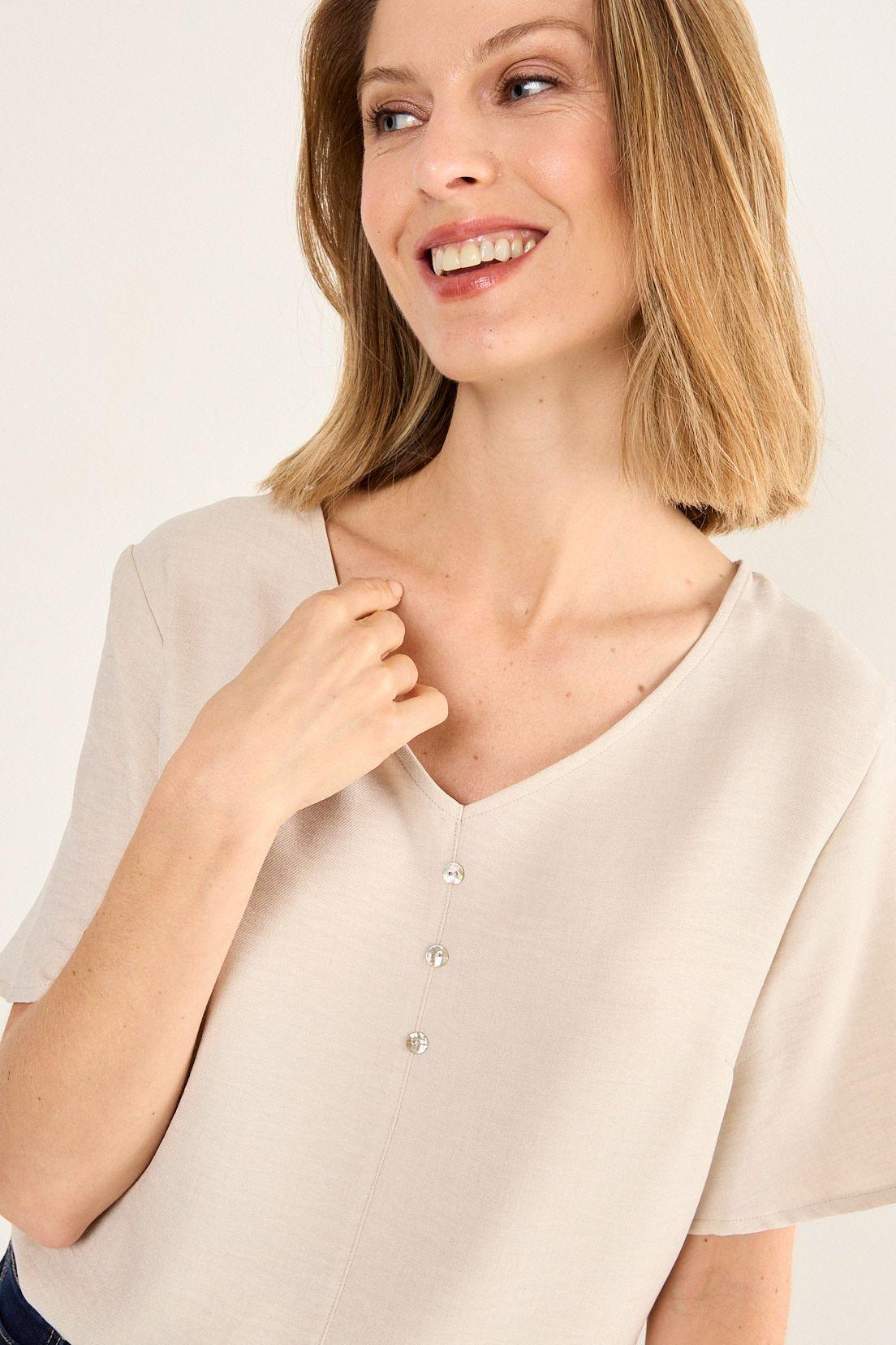Blusa Escote V Beige Ma Griffe 14002126052106-2