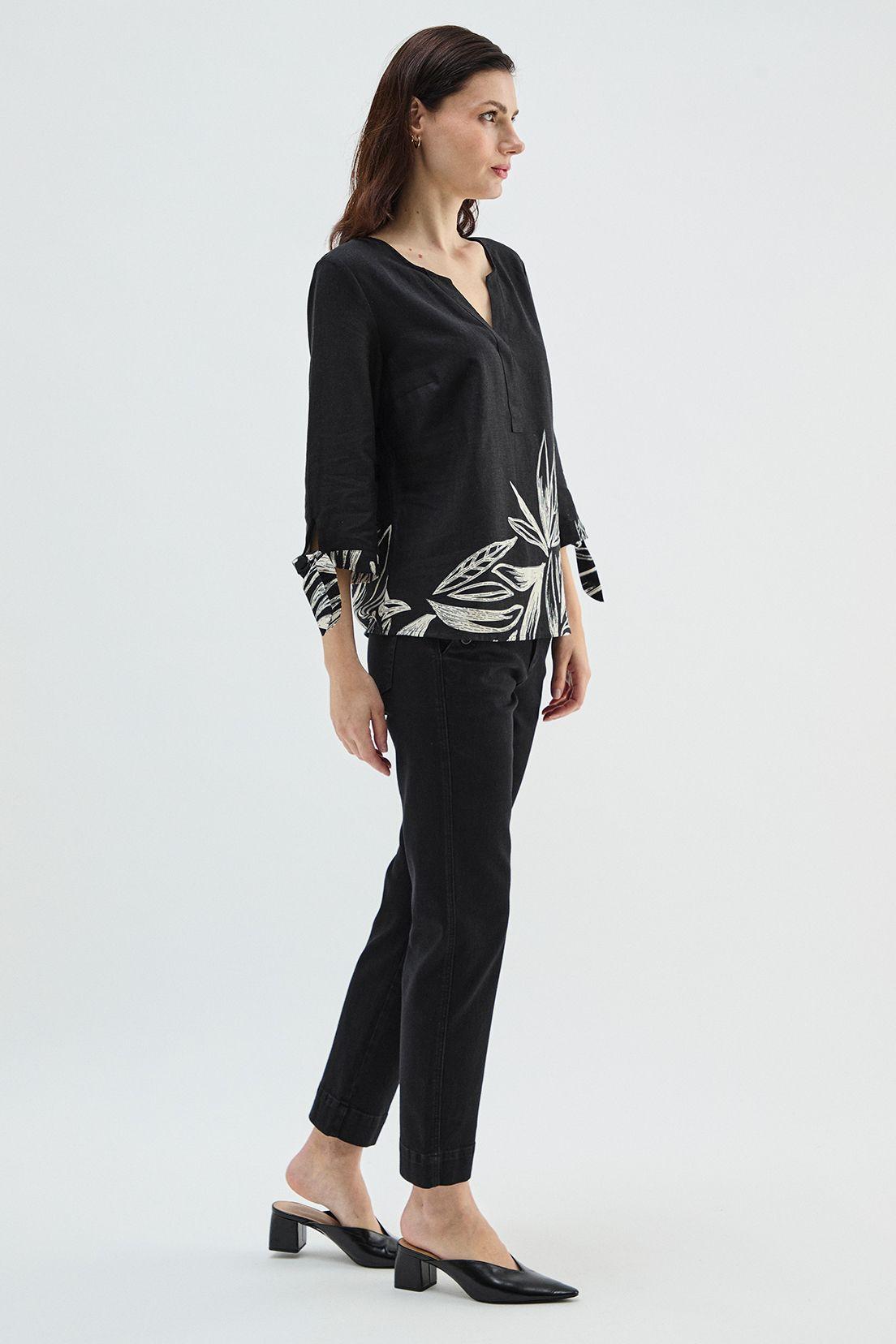 Blusa Lino Estampada En Basta Negro Ma Griffe 14102224068102-2