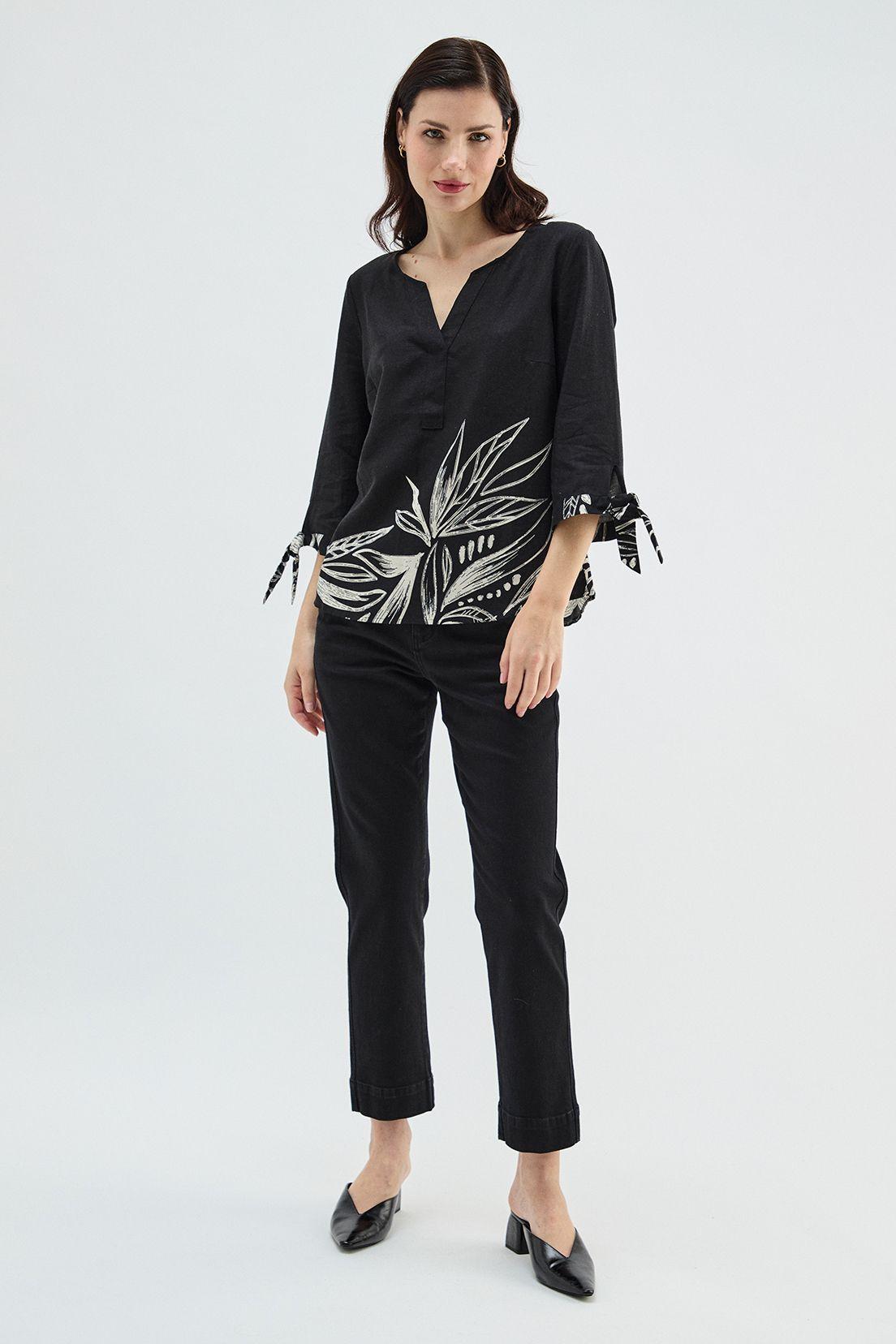 Blusa Lino Estampada En Basta Negro Ma Griffe 14102224068102-4