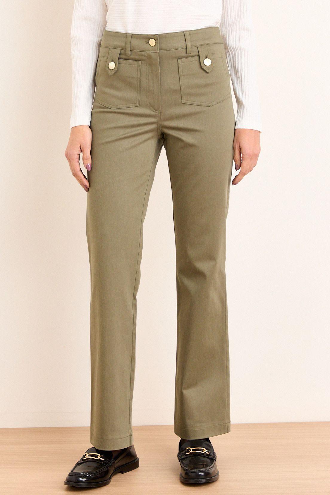 Pantalon Recto De Gabardina Verde Oliva Ma Griffe 11002226002107-1