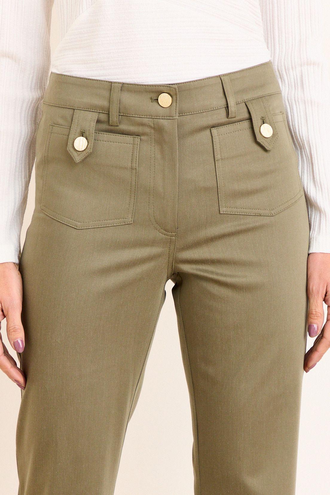 Pantalon Recto De Gabardina Verde Oliva Ma Griffe 11002226002107-2