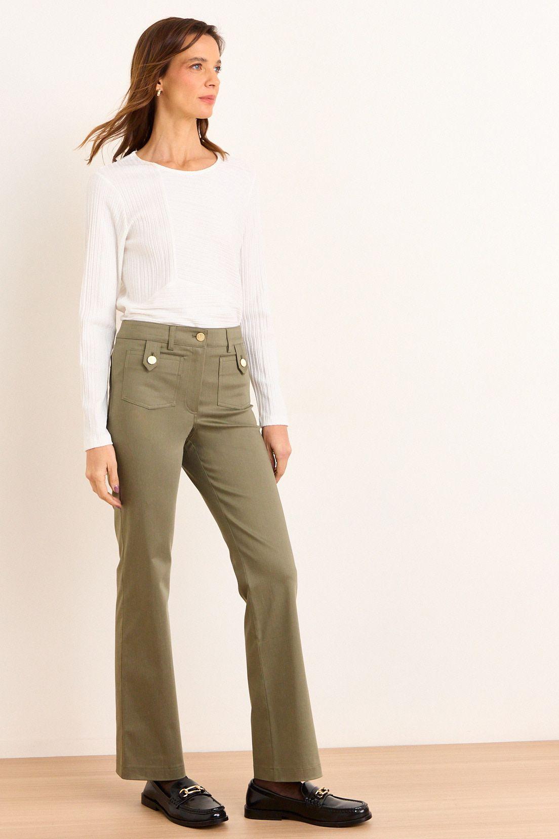 Pantalon Recto De Gabardina Verde Oliva Ma Griffe 11002226002107-4