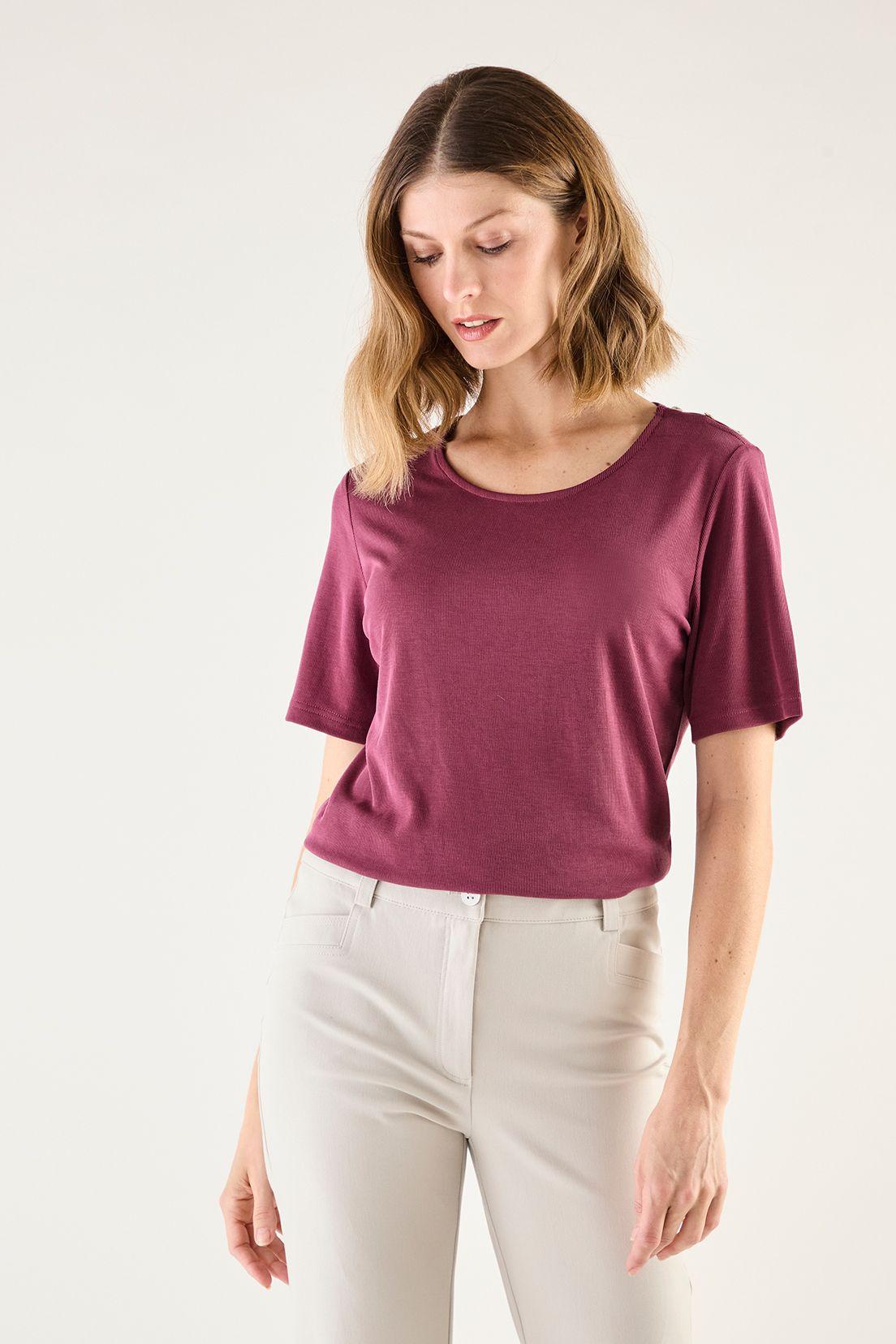 Polera Escote Redondo Acanalada Burdeo Ma Griffe 14202125001112-0