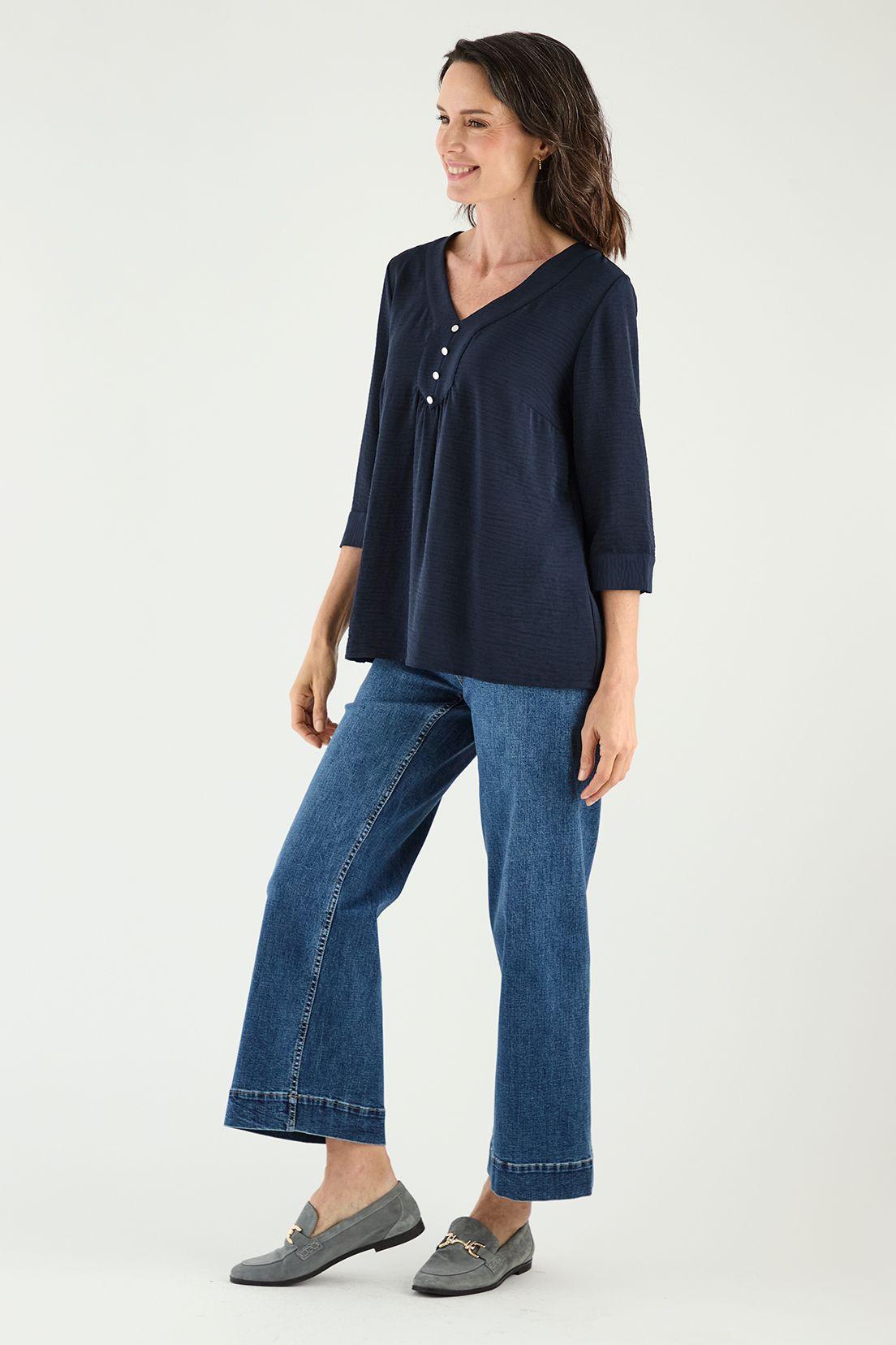 Blusa Escote En V Con Botones Azul Ma Griffe 14002125004104-2