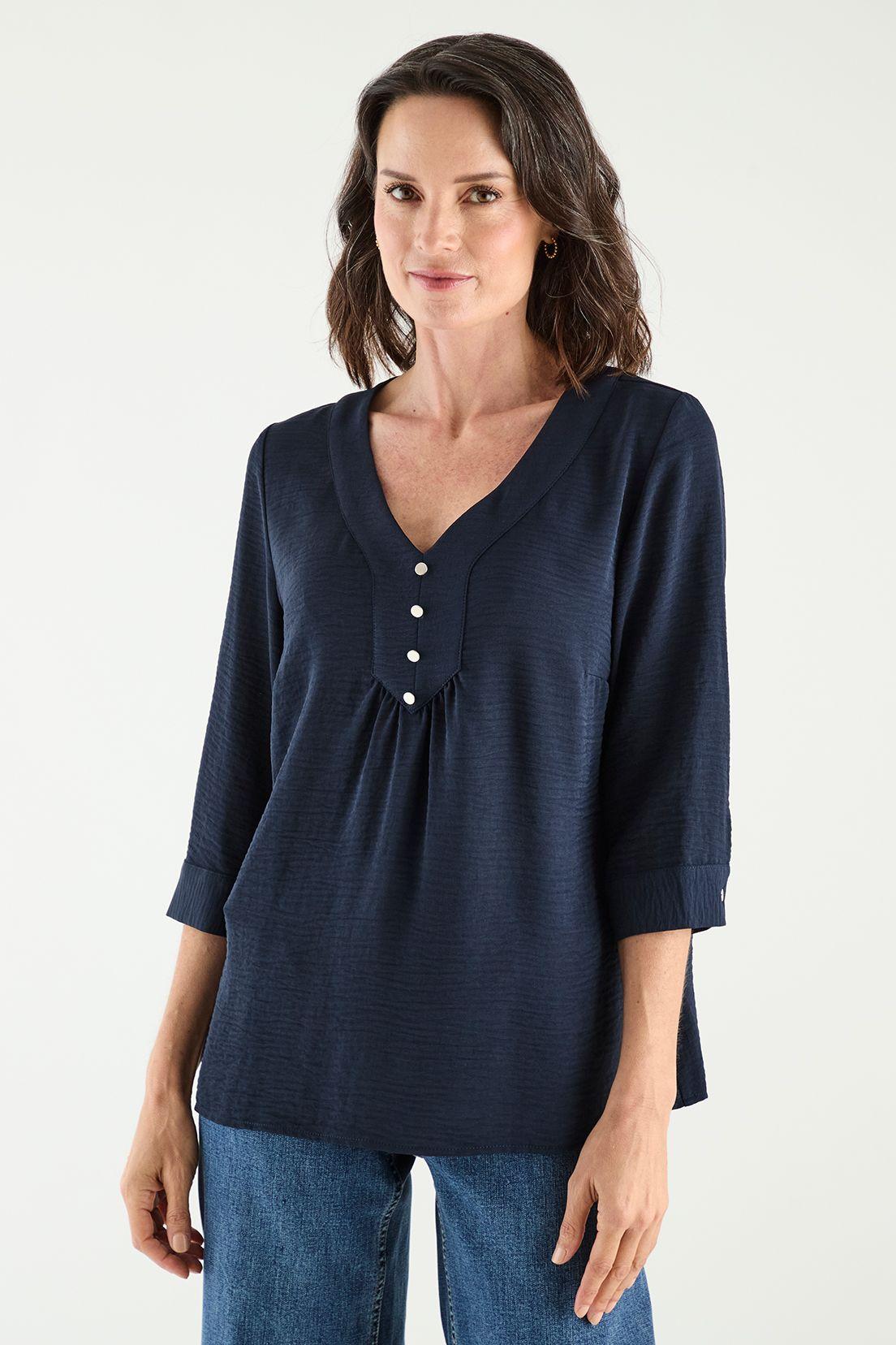 Blusa Escote En V Con Botones Azul Ma Griffe 14002125004104-0