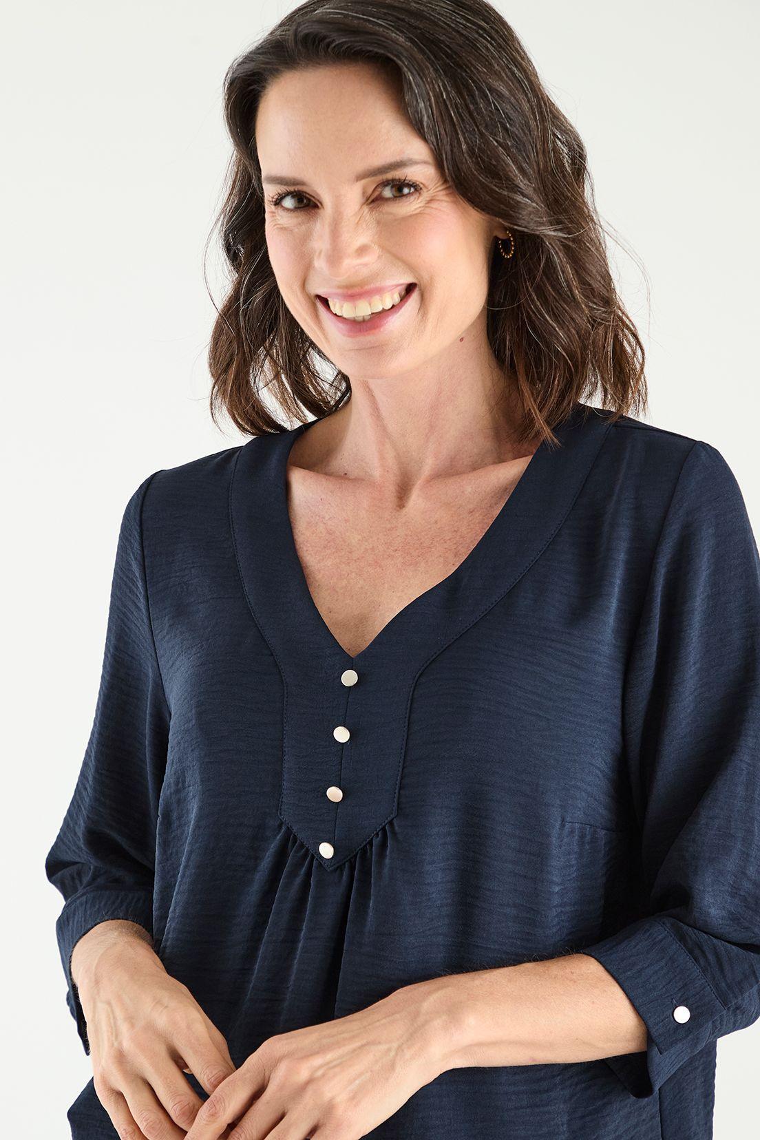 Blusa Escote En V Con Botones Azul Ma Griffe 14002125004104-4
