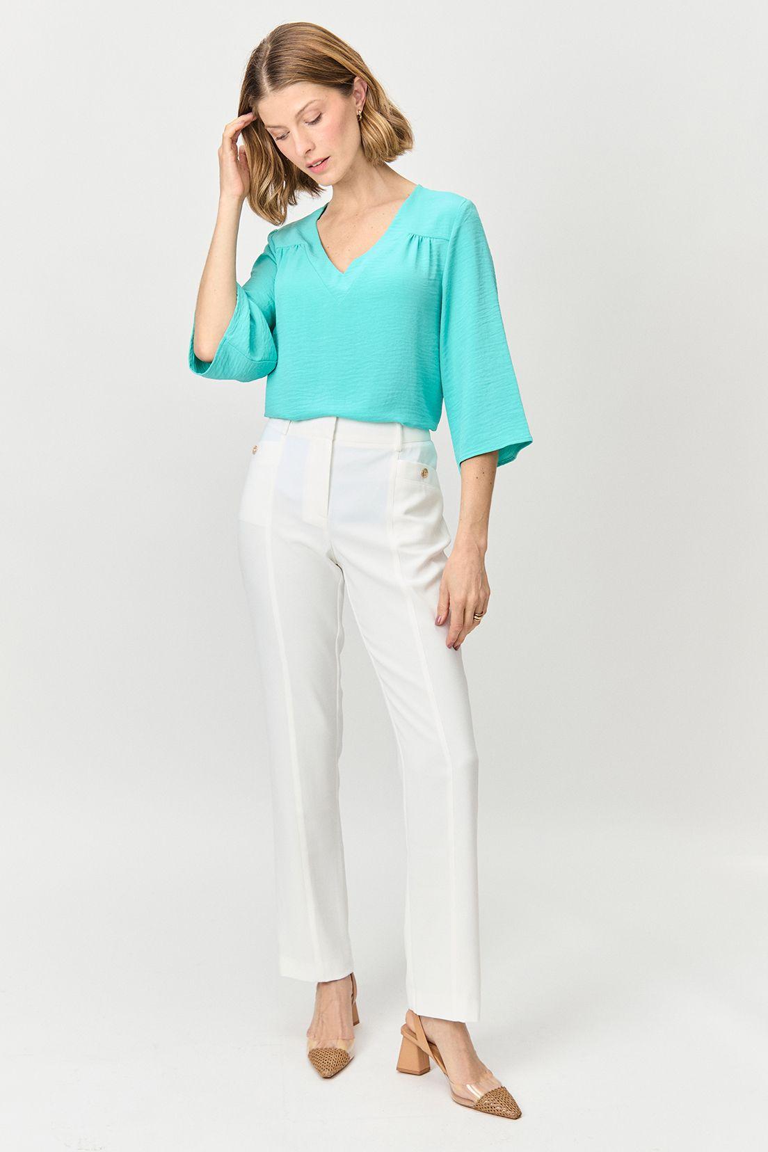 Blusa Escote En V Verde Ma Griffe 14002224004217-0