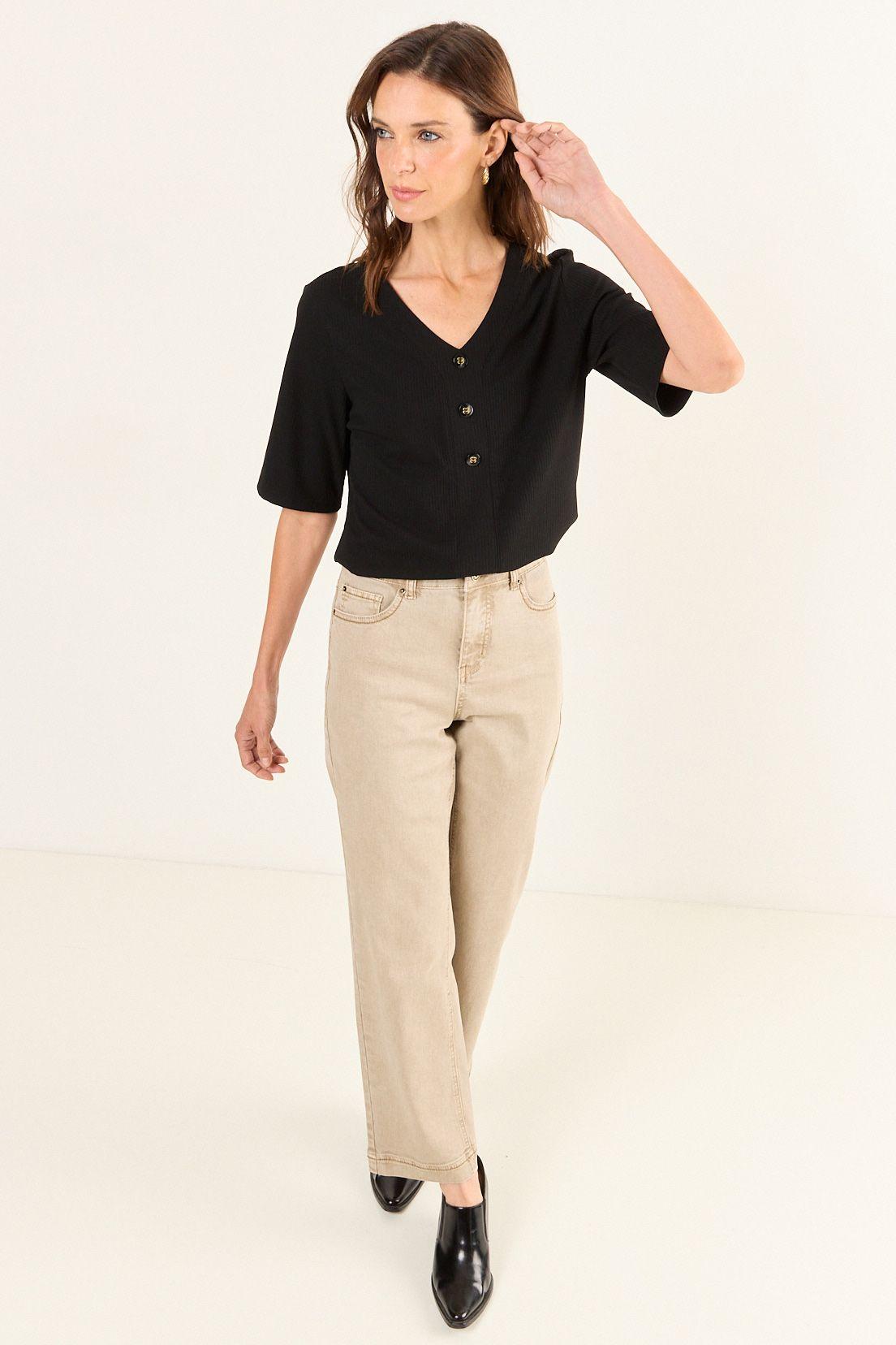 Polera Cuello V Acanalada Negro Ma Griffe 14202126051102-3