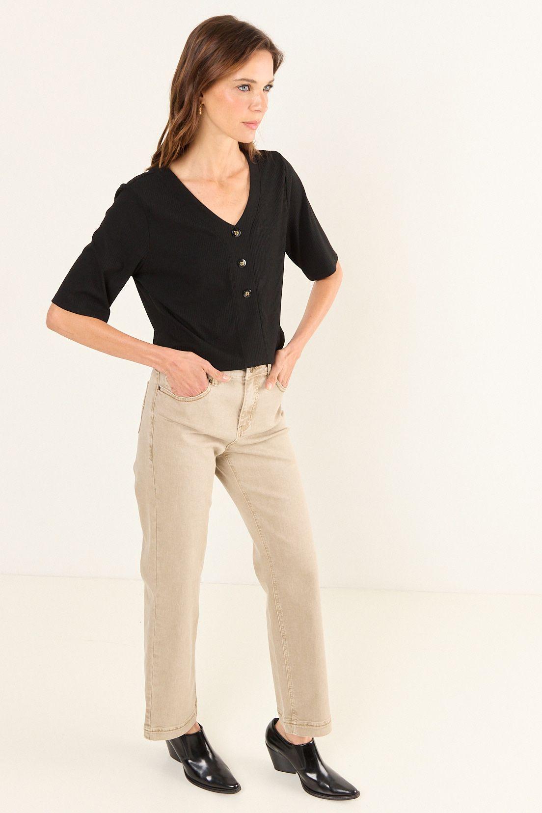 Polera Cuello V Acanalada Negro Ma Griffe 14202126051102-4