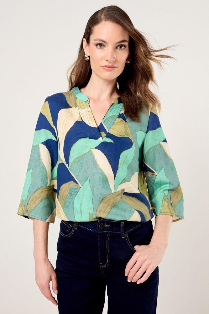 Blusa Lino Estampado Azul Marino Ma Griffe 14102225060104-0