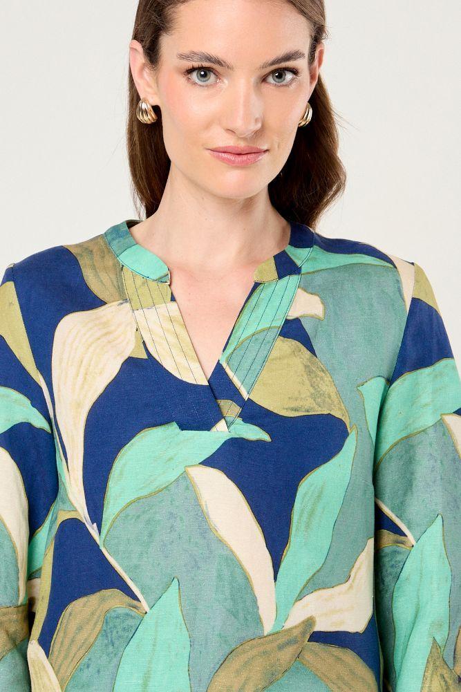Blusa Lino Estampado Azul Marino Ma Griffe 14102225060104-1