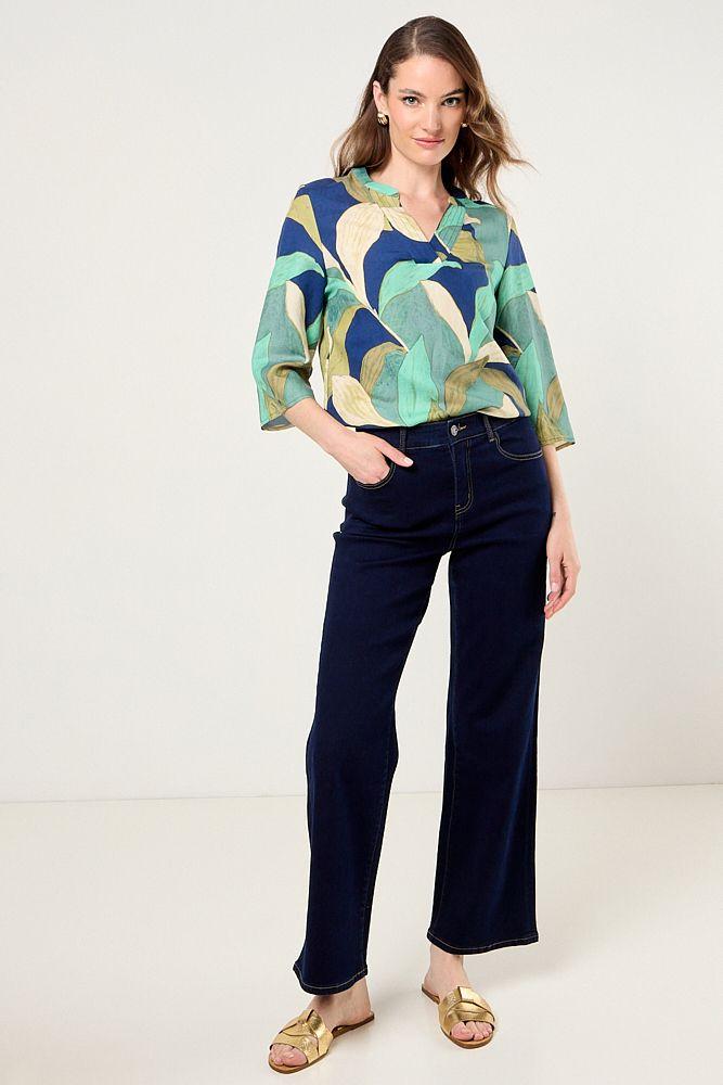Blusa Lino Estampado Azul Marino Ma Griffe 14102225060104-3
