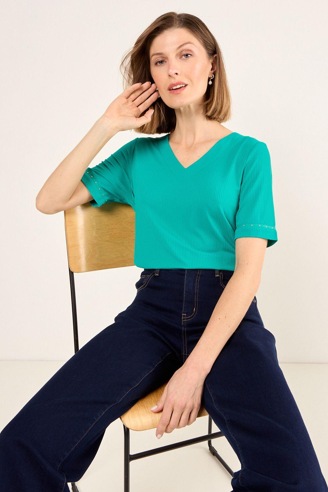 Polera De Rib Acanalado Verde Ma Griffe 14202225014217-3