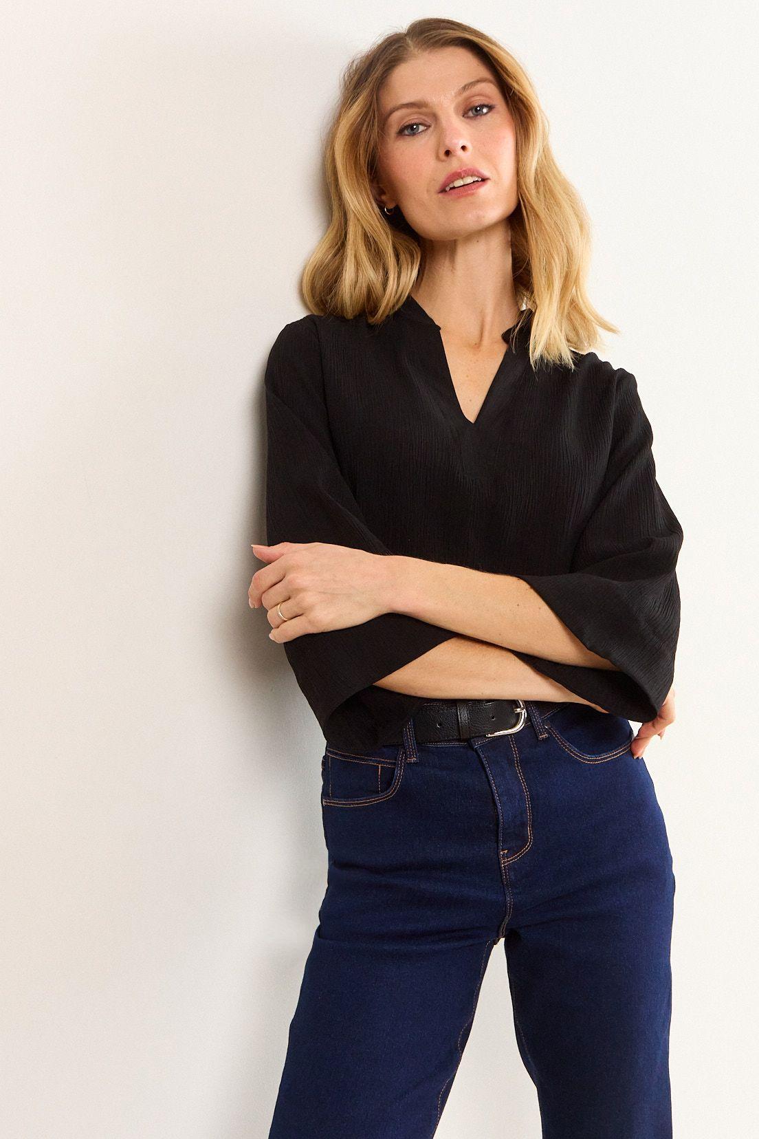 Blusa Holgada Textura Negro Ma Griffe 14002226053102-1