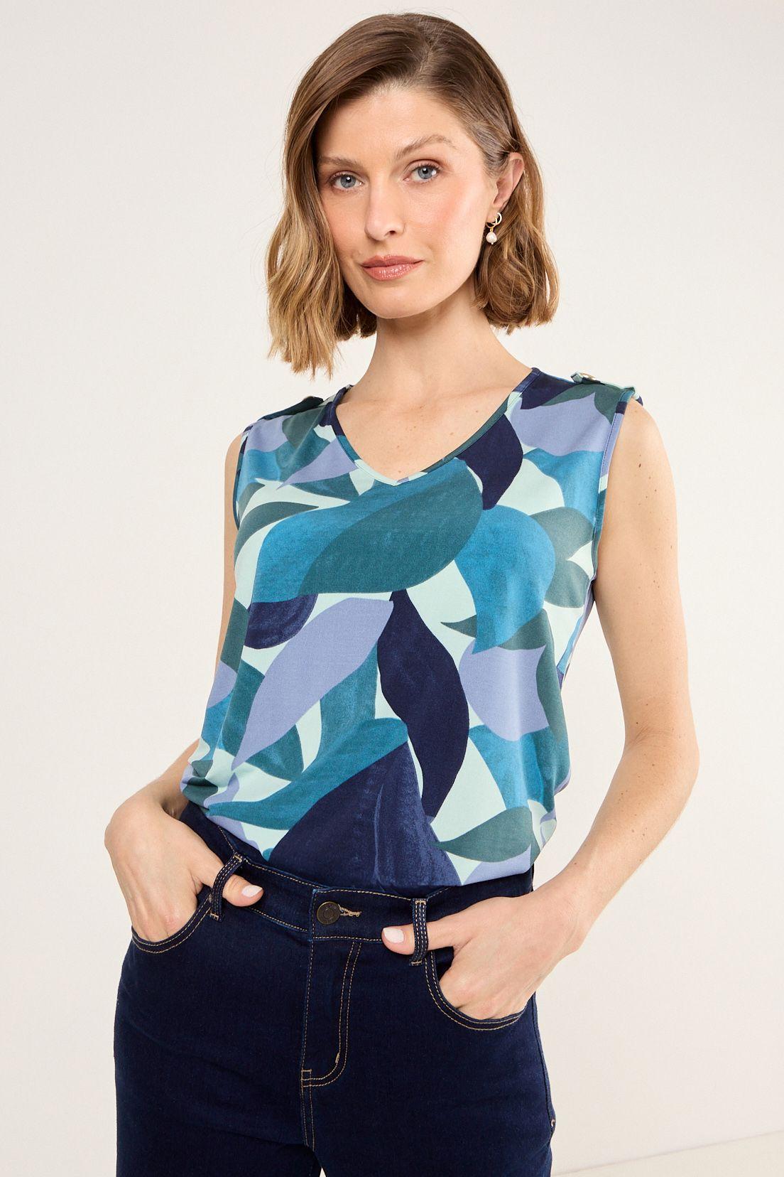 Polera Estampada De Lycra Azul Ma Griffe 14302225006134-0