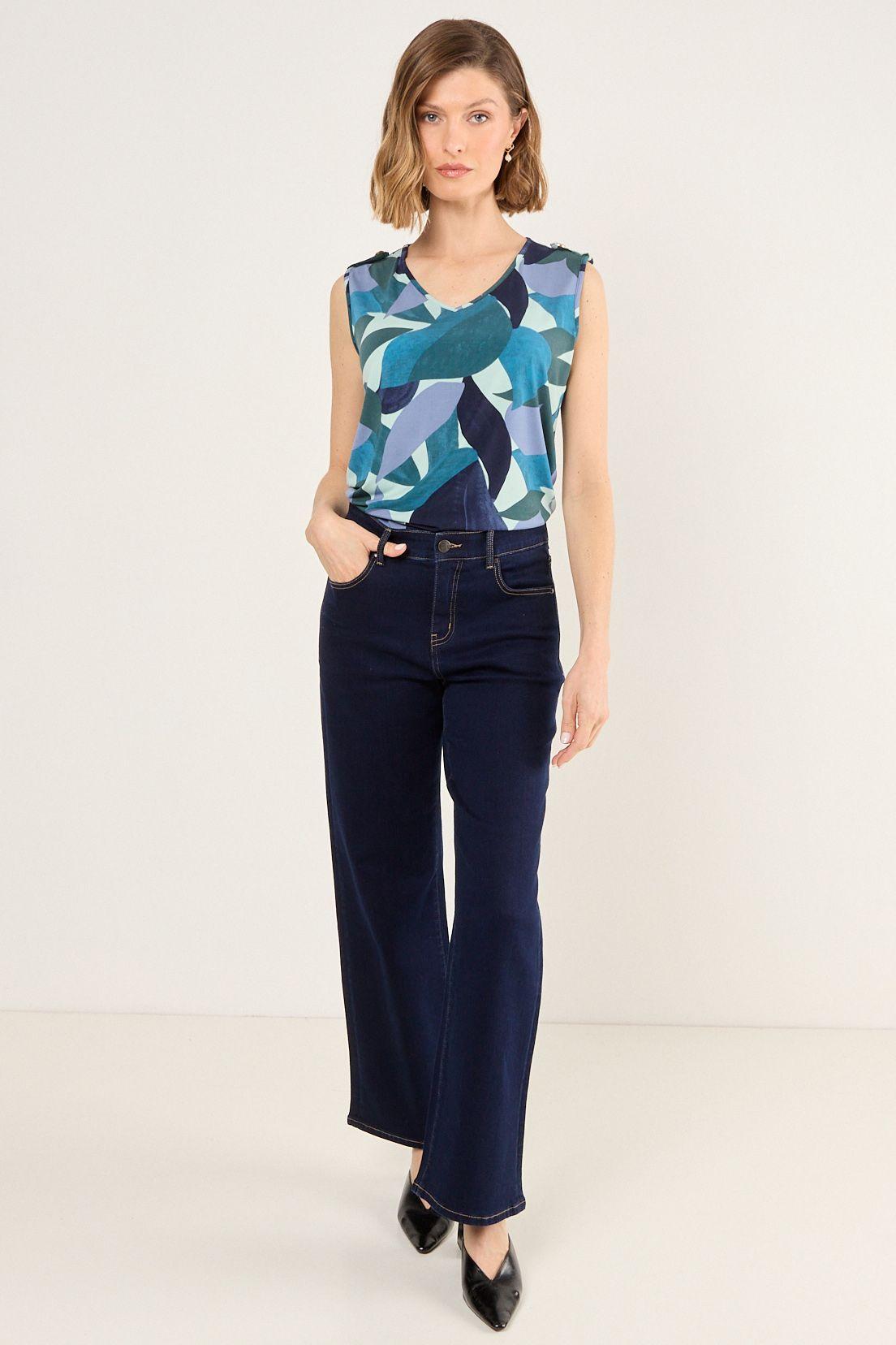 Polera Estampada De Lycra Azul Ma Griffe 14302225006134-4