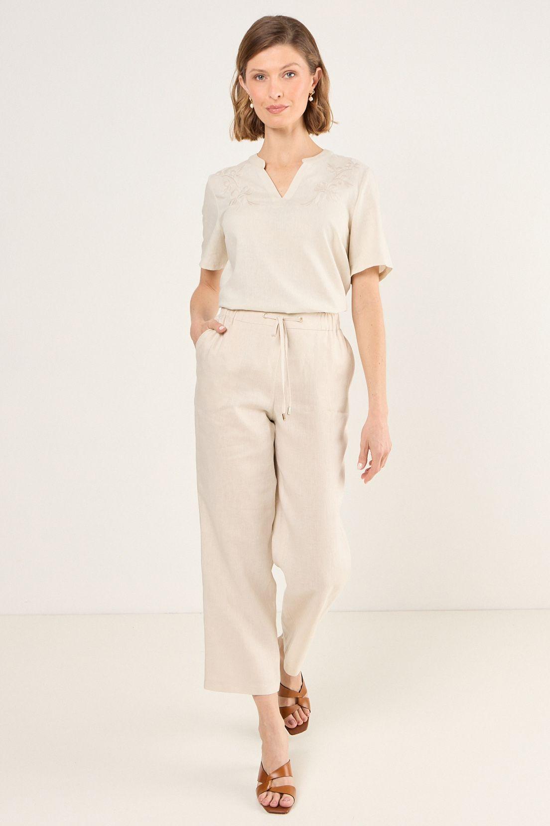 Pantalon De Lino Recto Beige Ma Griffe 11002225060106-0