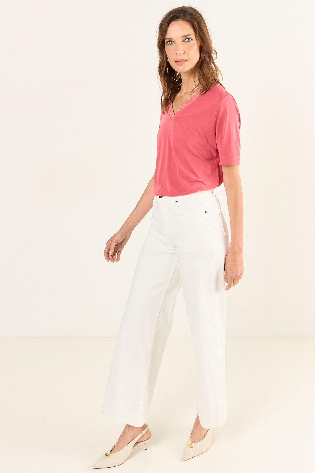 Polera Escote En V Con Lurex Rosa Ma Griffe 14202126005123-4