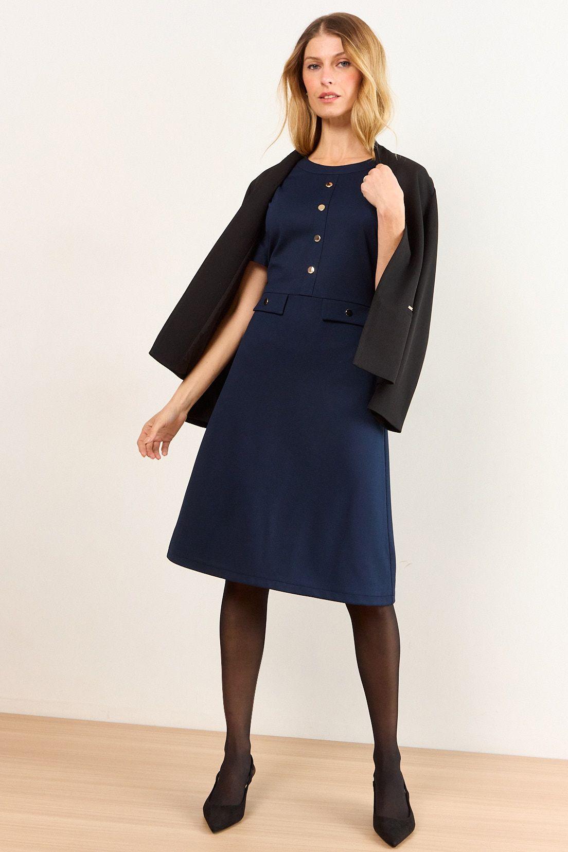 Vestido Con Botones Decorativos Azul Ma Griffe 13002226052104-3