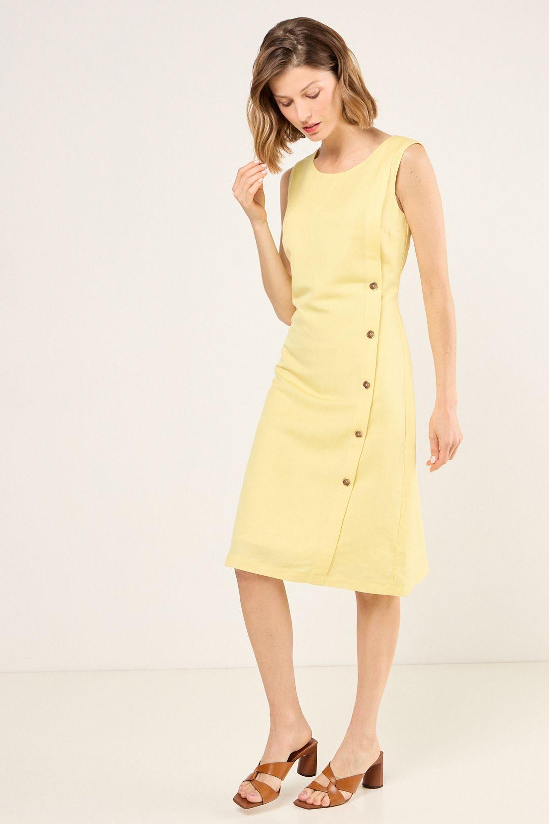 Vestido Lino Sin Mangas Amarillo Ma Griffe 13002225056108-3