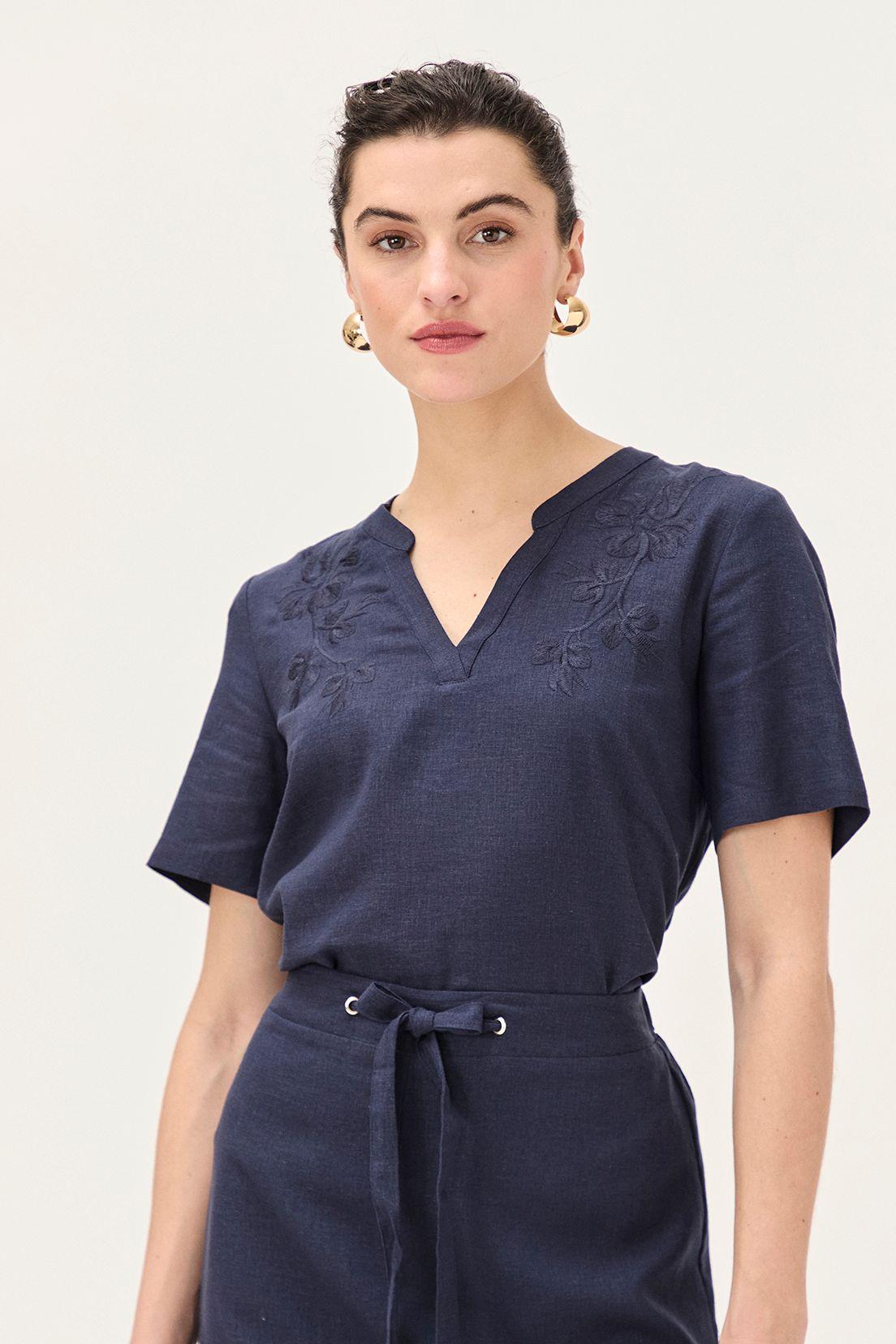 Blusa Lino Azul Ma Griffe 14002224065104-0