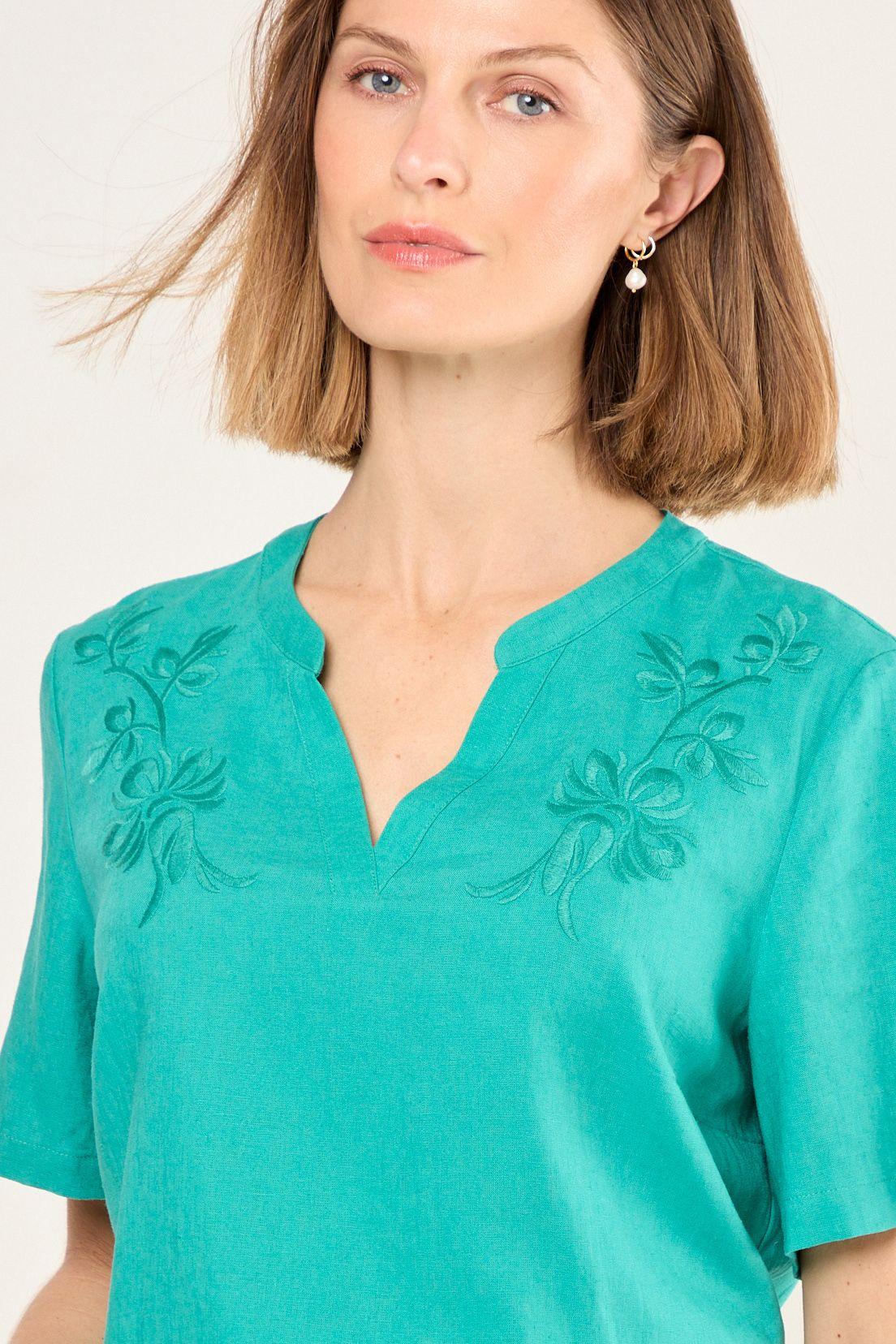 Blusa De Lino Con Bordado Verde Ma Griffe 14002225061217-1