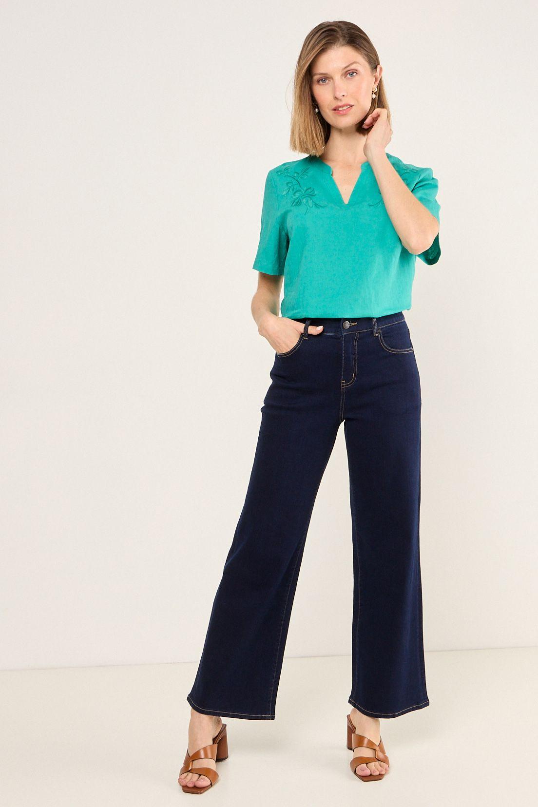 Blusa De Lino Con Bordado Verde Ma Griffe 14002225061217-4