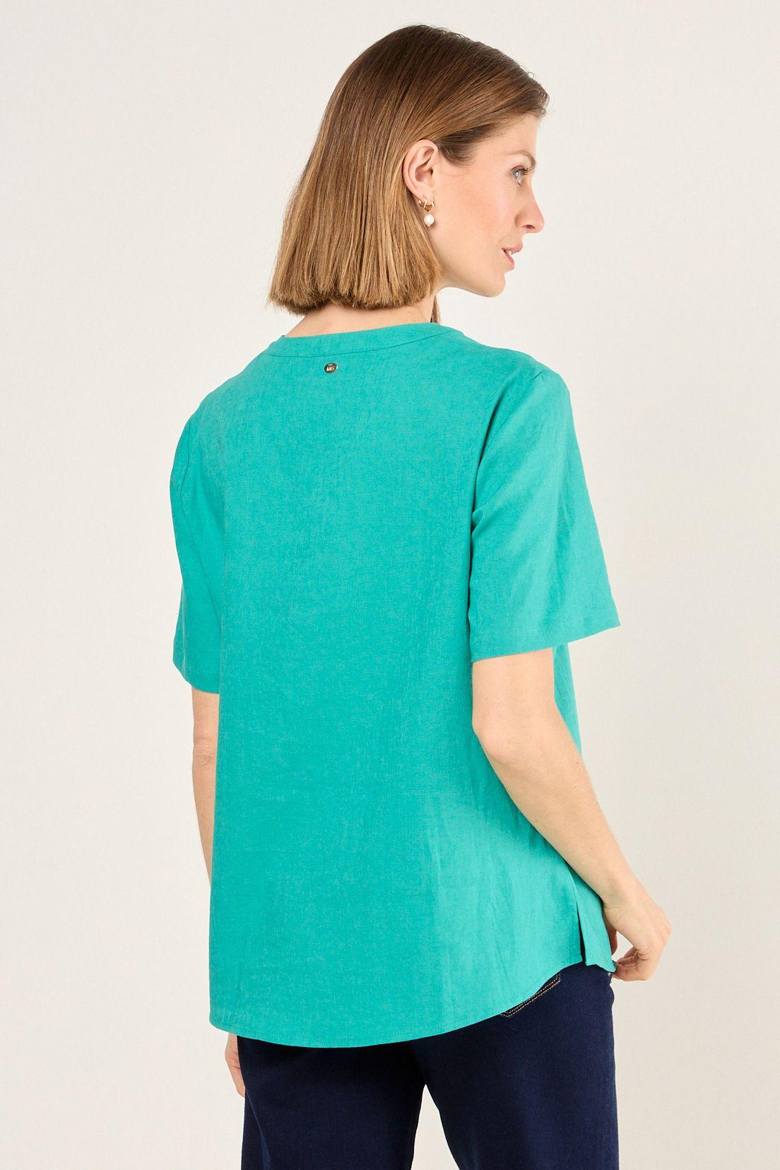 Blusa De Lino Con Bordado Verde Ma Griffe 14002225061217-2