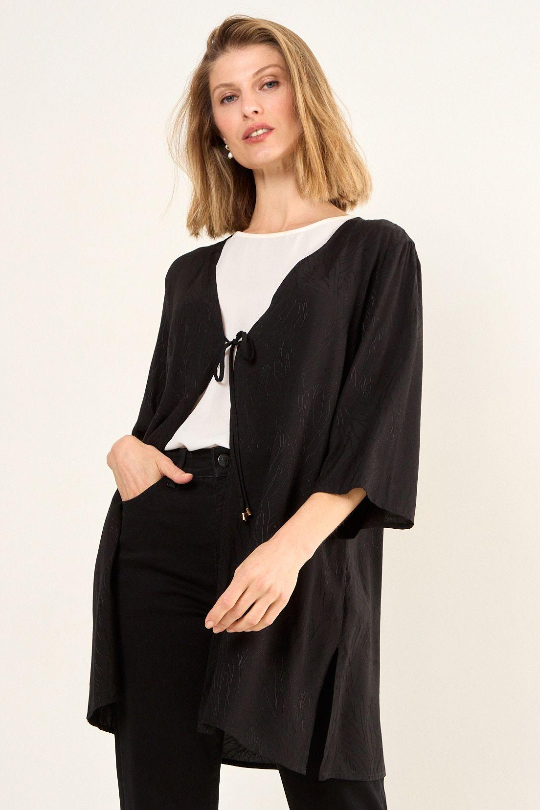 Kimono Tela Textura Negro Ma Griffe 15402126047102-1