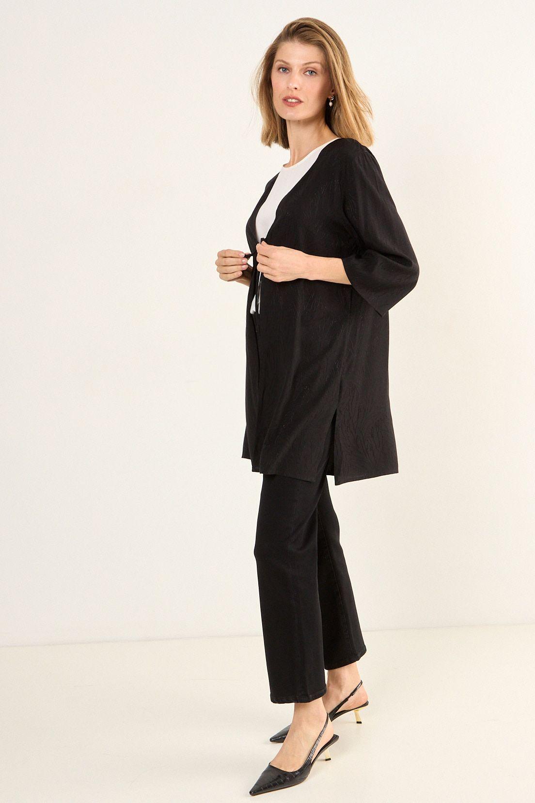 Kimono Tela Textura Negro Ma Griffe 15402126047102-4