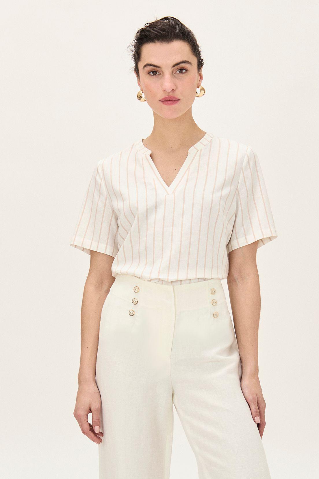 Blusa Lino Estampada Beige Ma Griffe 14102224064106-0