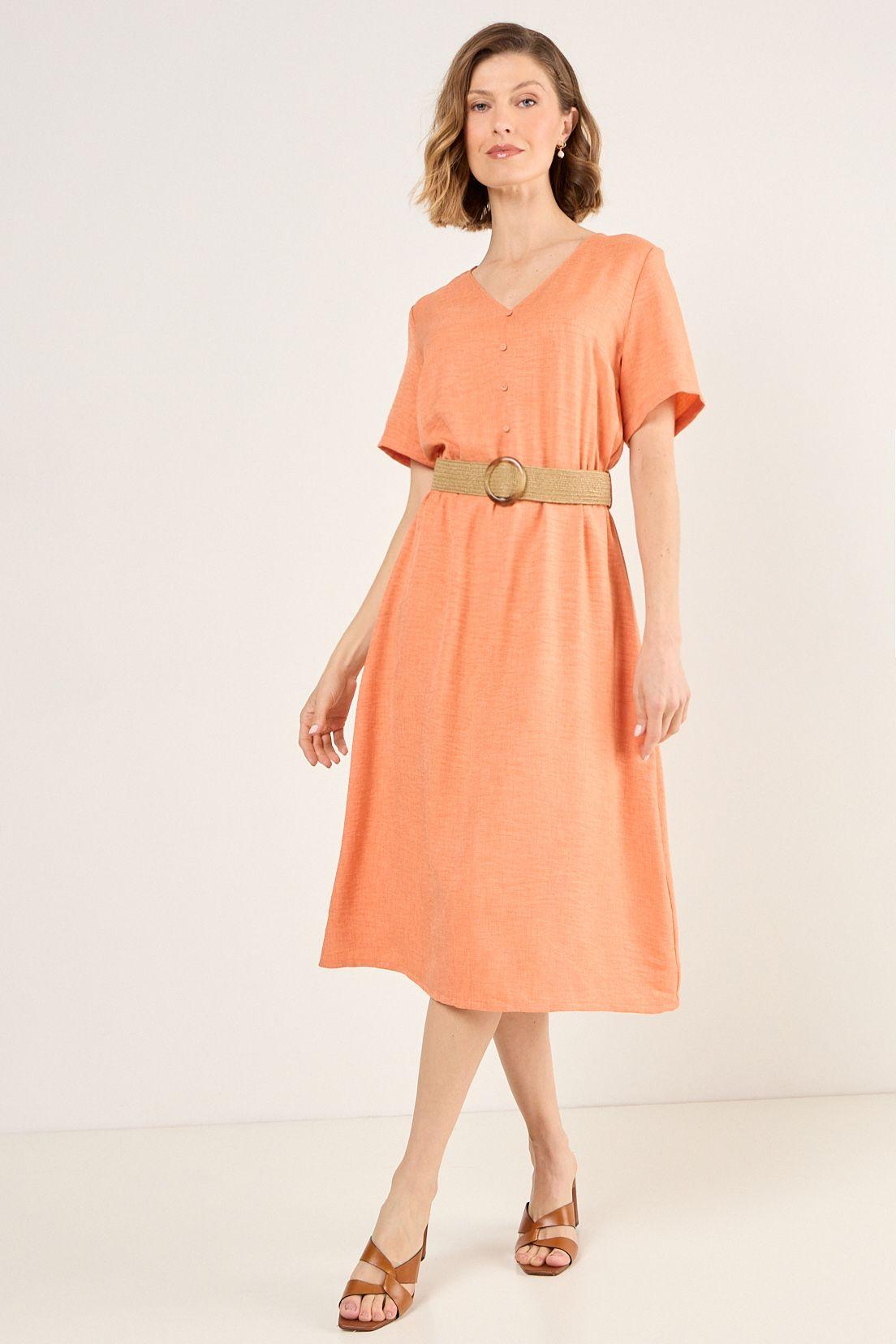 Vestido Con Cinturon Naranjo Ma Griffe 13002225007114-0