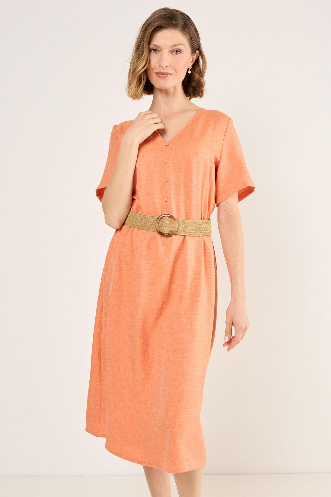 Vestido Con Cinturon Naranjo Ma Griffe 13002225007114-2