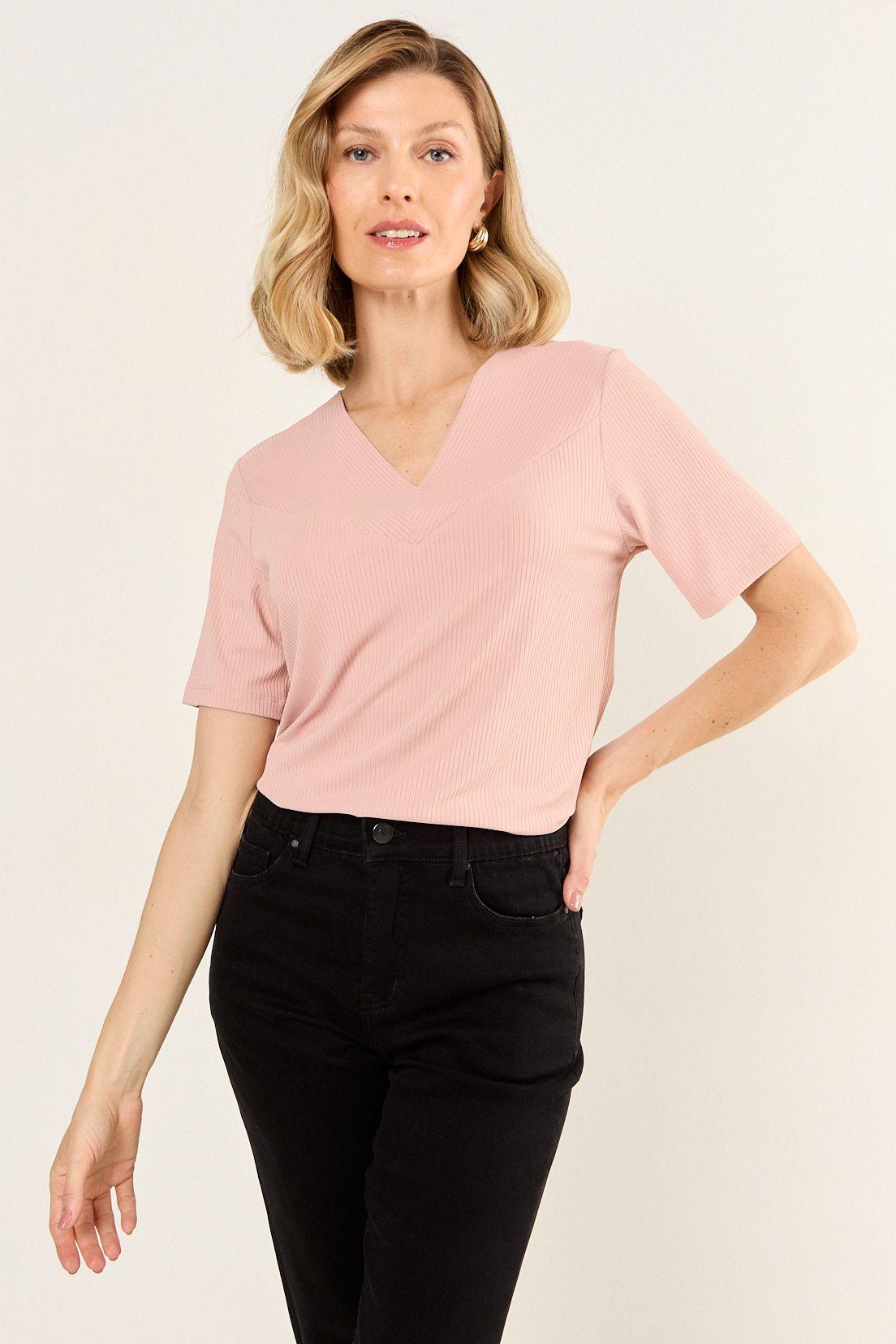 Polera Manga Corta Rosa Ma Griffe 14202126001123-1