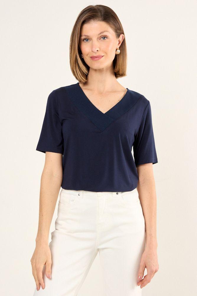 Polera Escote En V Azul Marino Ma Griffe 14202225015104-0