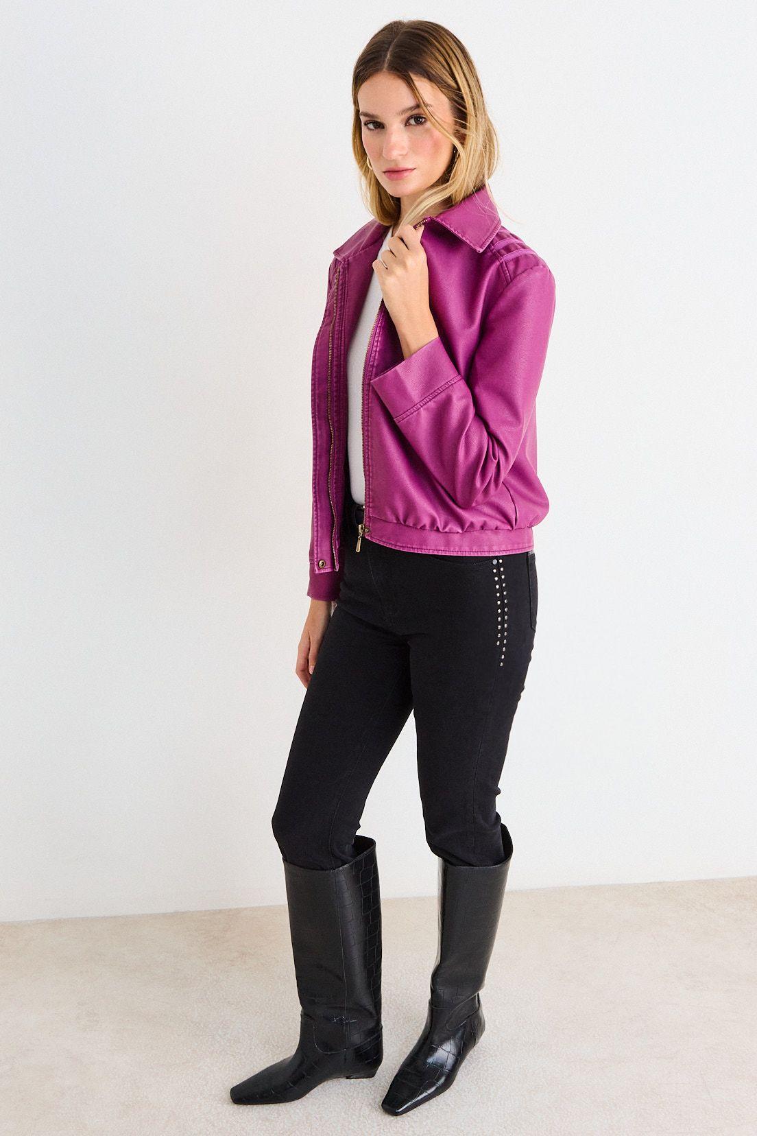 Chaqueta De Pu De Estilo Bomber Morado Ash 17507226002121-4