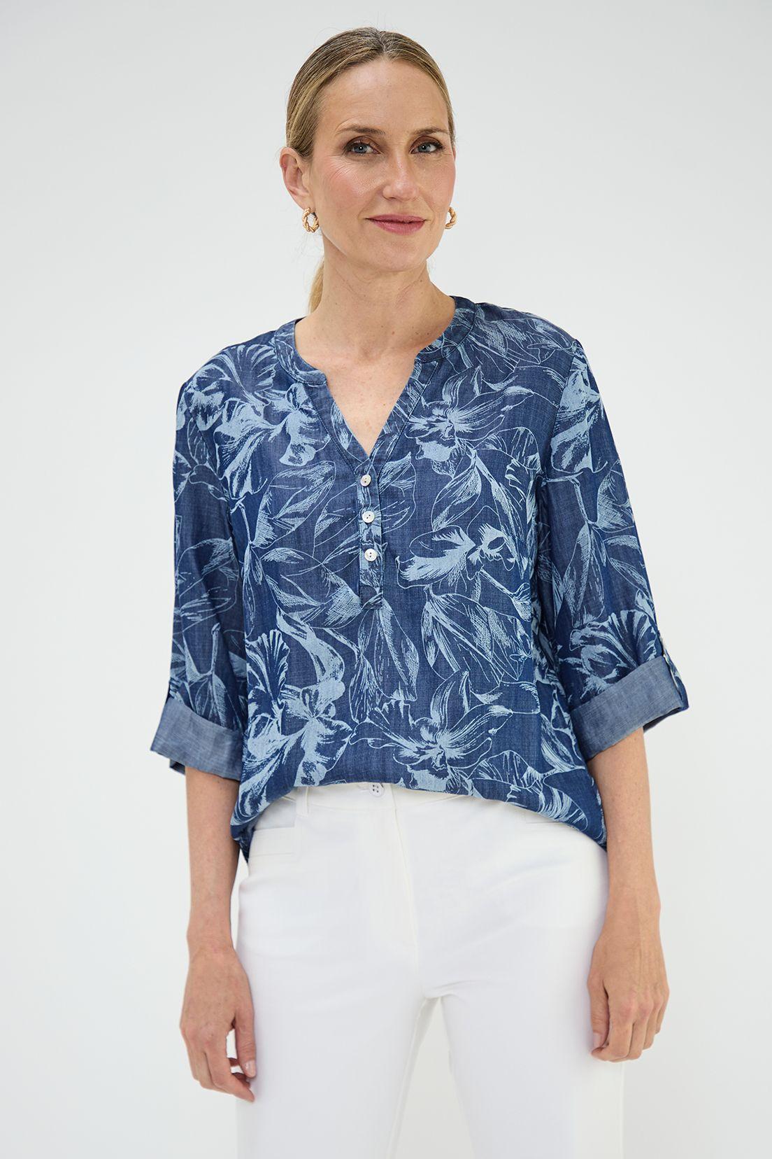 Blusa Lyocell Estampada Azul Ma Griffe 14102125051104-0