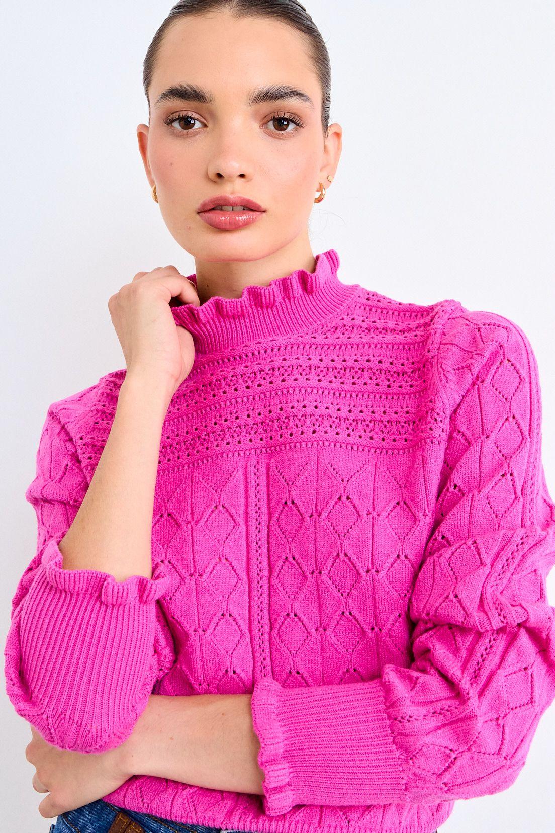 Sweater Cuello Alto Ondulado Fucsia iO 18120126019116 iO | Paris.cl