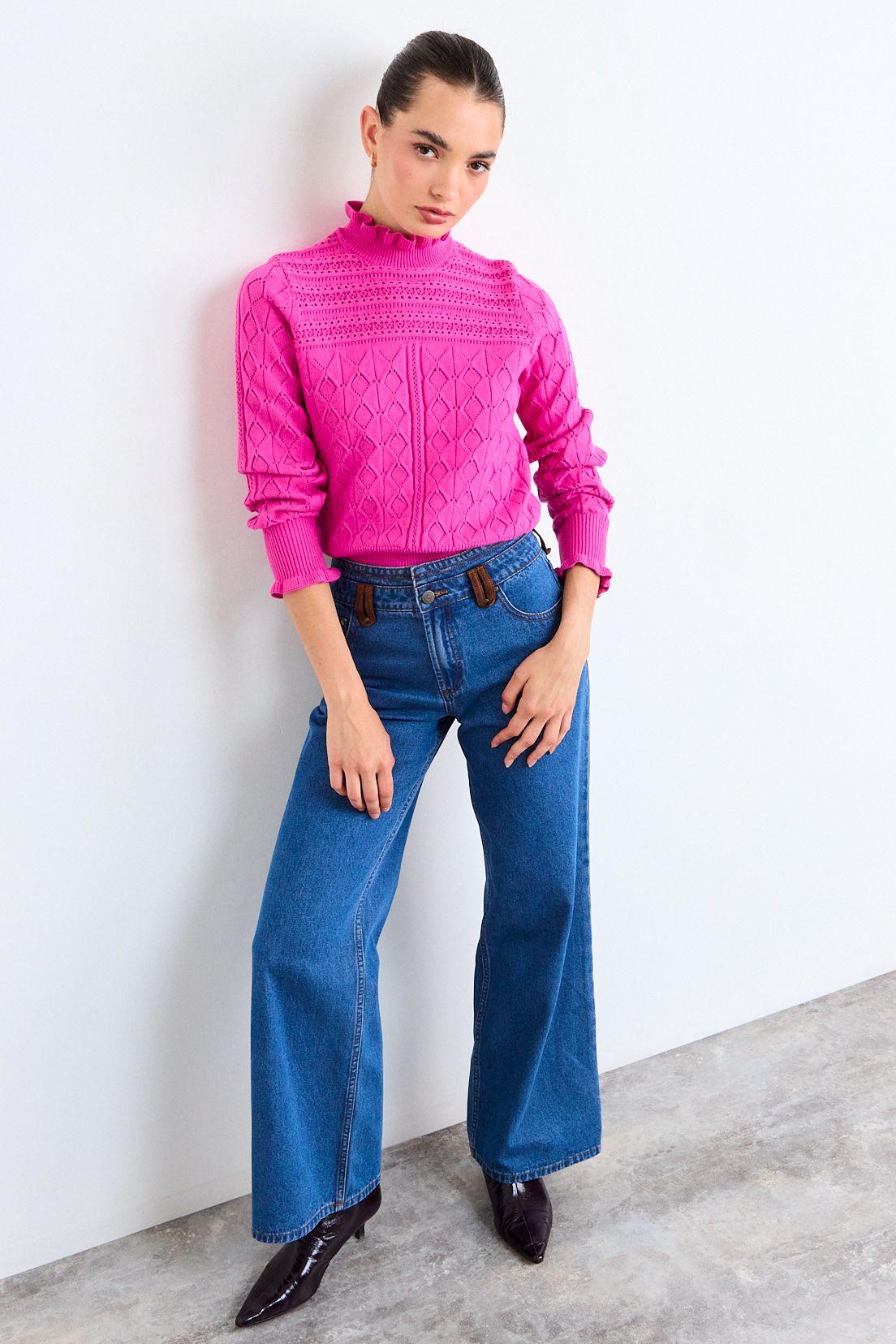 Sweater Cuello Alto Ondulado Fucsia iO 18120126019116 iO | Paris.cl