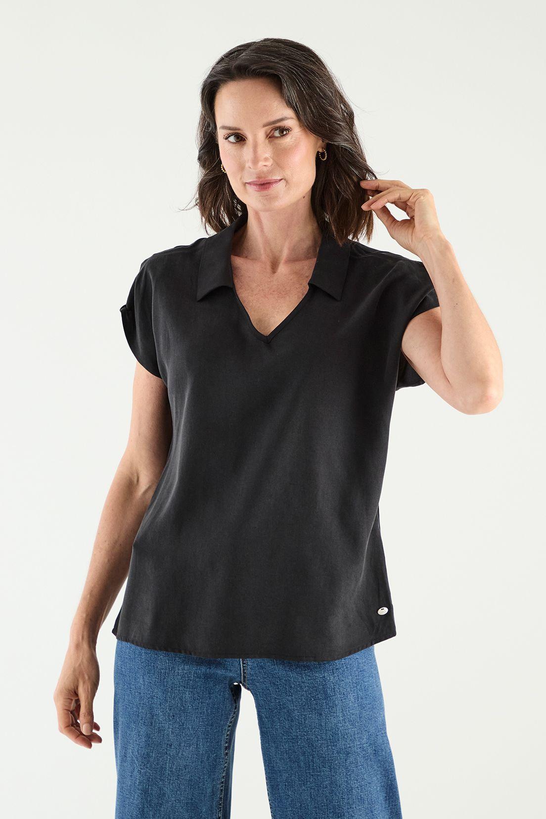 Blusa Escote En V Negro Ma Griffe 14002125002102-0