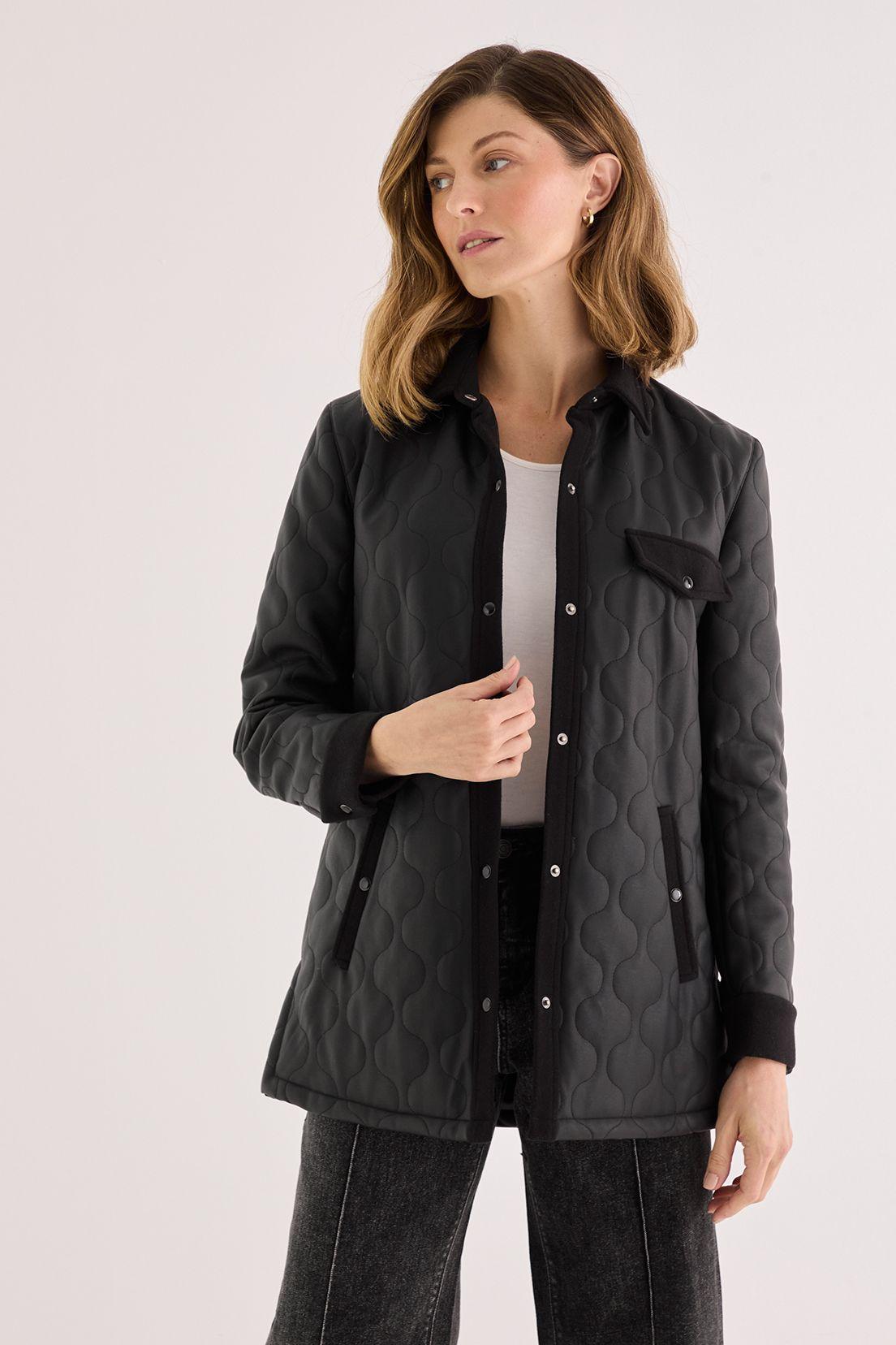 Parka De Ecocuero Y Muflon Negro 17602125004102-0