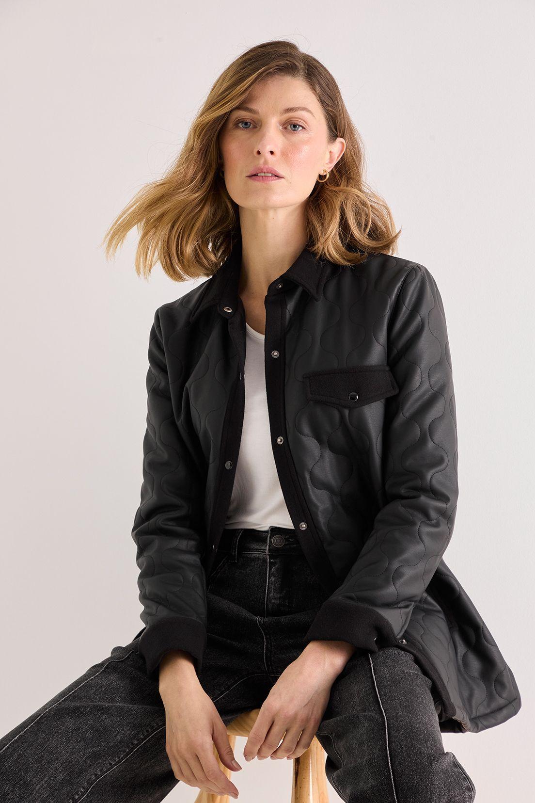 Parka De Ecocuero Y Muflon Negro 17602125004102-1