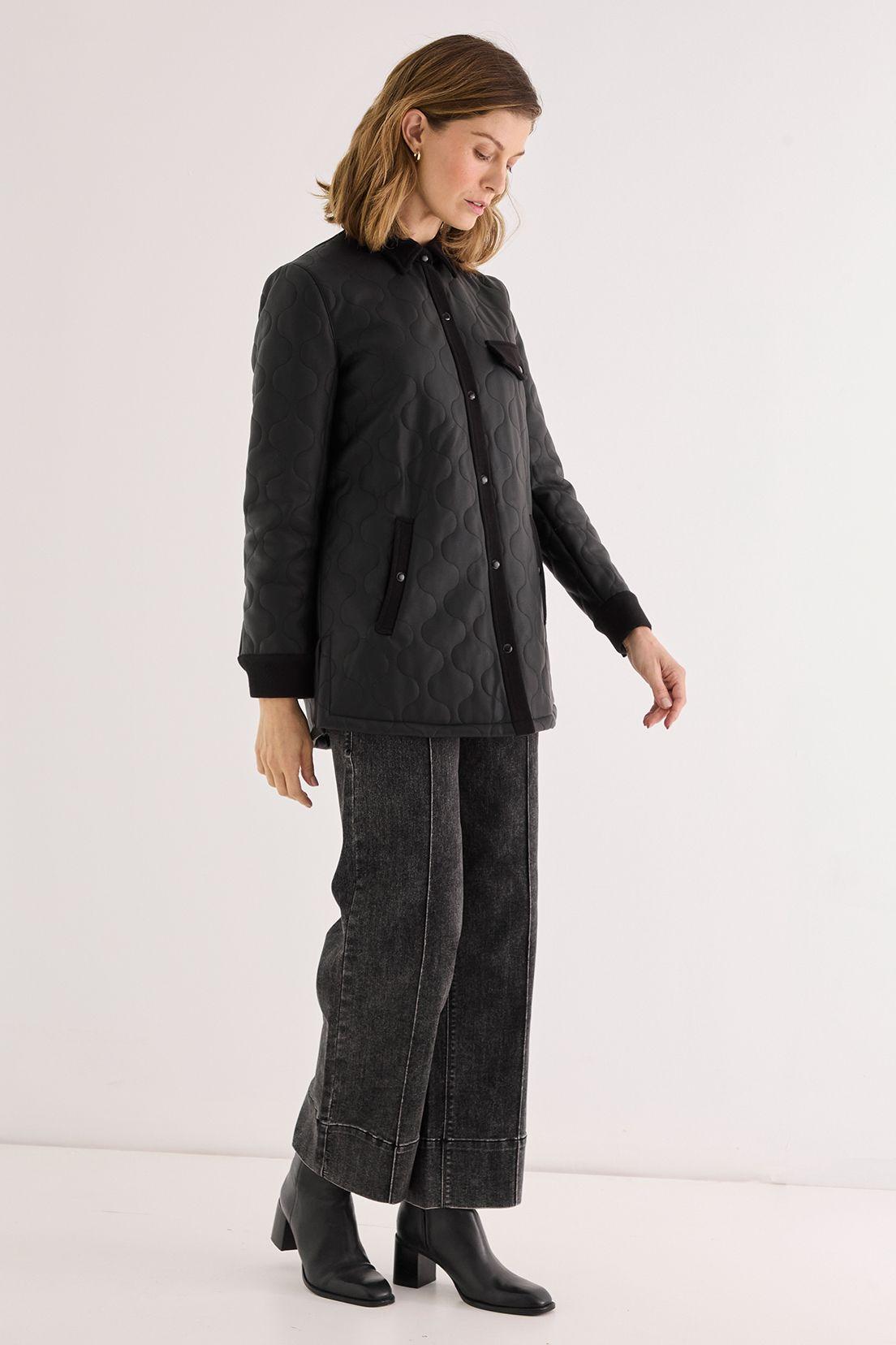 Parka De Ecocuero Y Muflon Negro 17602125004102-3