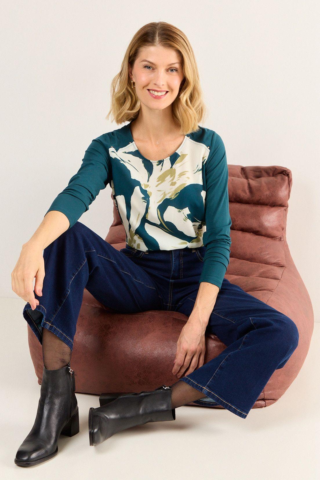 Polera Estampada Verde Petróleo Ma Griffe 14602126002107-1