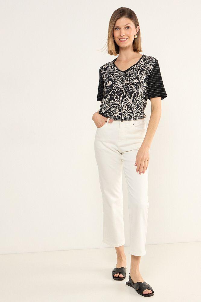 Polera Doble Tela Estampada Negro Ma Griffe 14602225003102-3